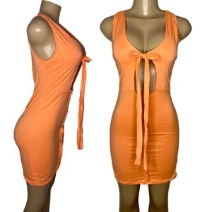 Size M and L Stretchy Bodycom Short Orange Dress Sexy Sleveless Mini Club Dress